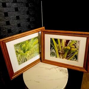 2 Pc wall art prints-palm trees solid set, Caribbean neutral colors matted